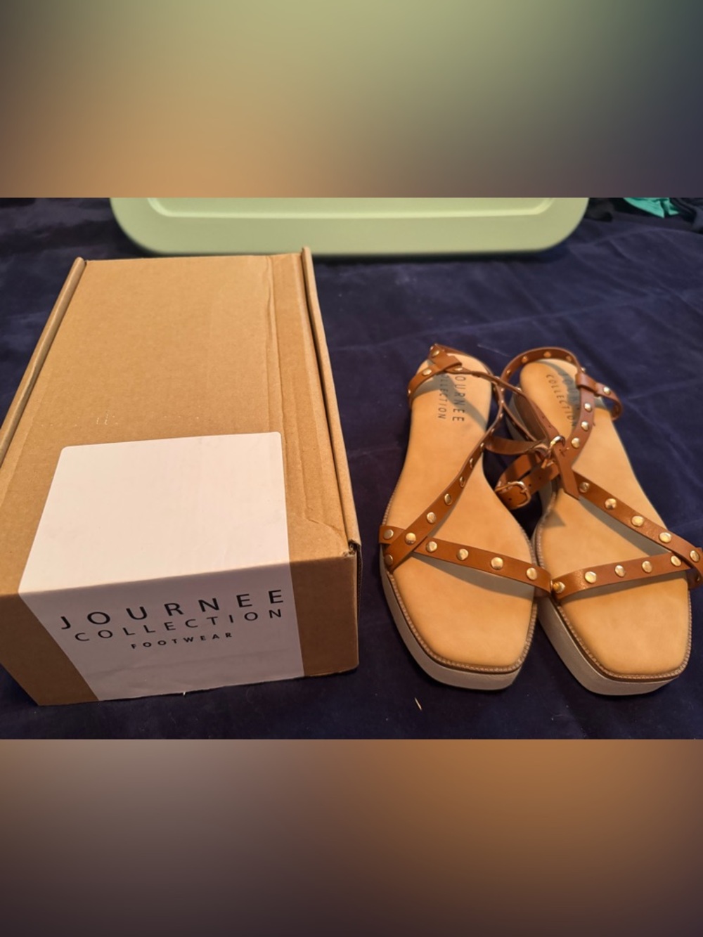 Journee Collection Tan Leather Studded Sandals-NEW Sz 9